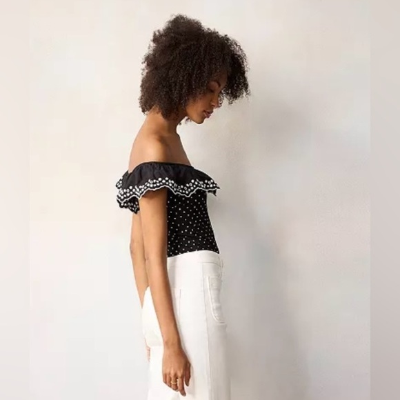 BODYSUIT LC LAUREN CONRAD-BLACK ALLOVER WHITE Polkadot NWT 92% rayon 8% spandex - Picture 4 of 10